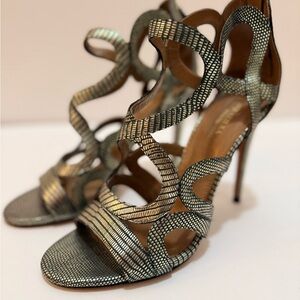 Aquazzura Gold and Black Strappy Heels